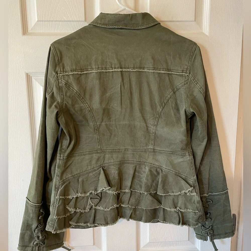 Free People Distressed Army Green Fitted Jacket Size Small - Picture 2 of 10